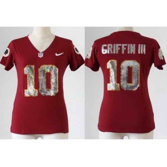 Women Nike Washington Redskins 10 Robert Griffin III Red Handwork Sequin lettering Fashion
